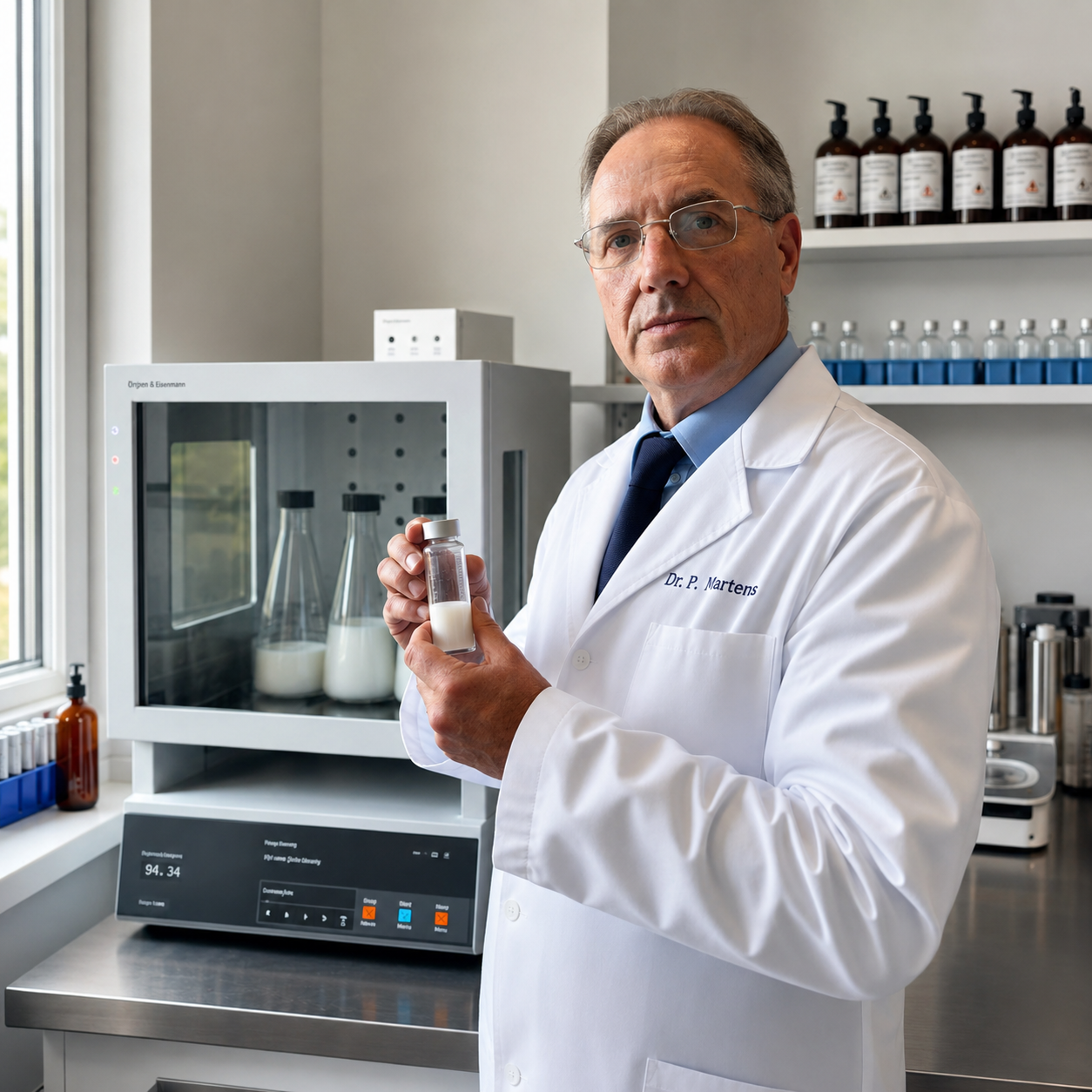 Dr Philipp Mertens, cofondateur et responsable qualité de PEPTZONE, au laboratoire